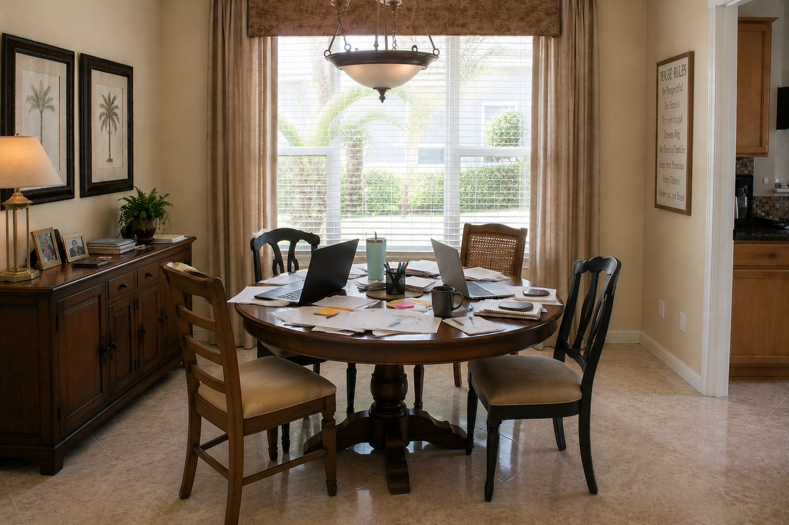 Outdated dining room furniture that no longer supports comfortable family gatherings.